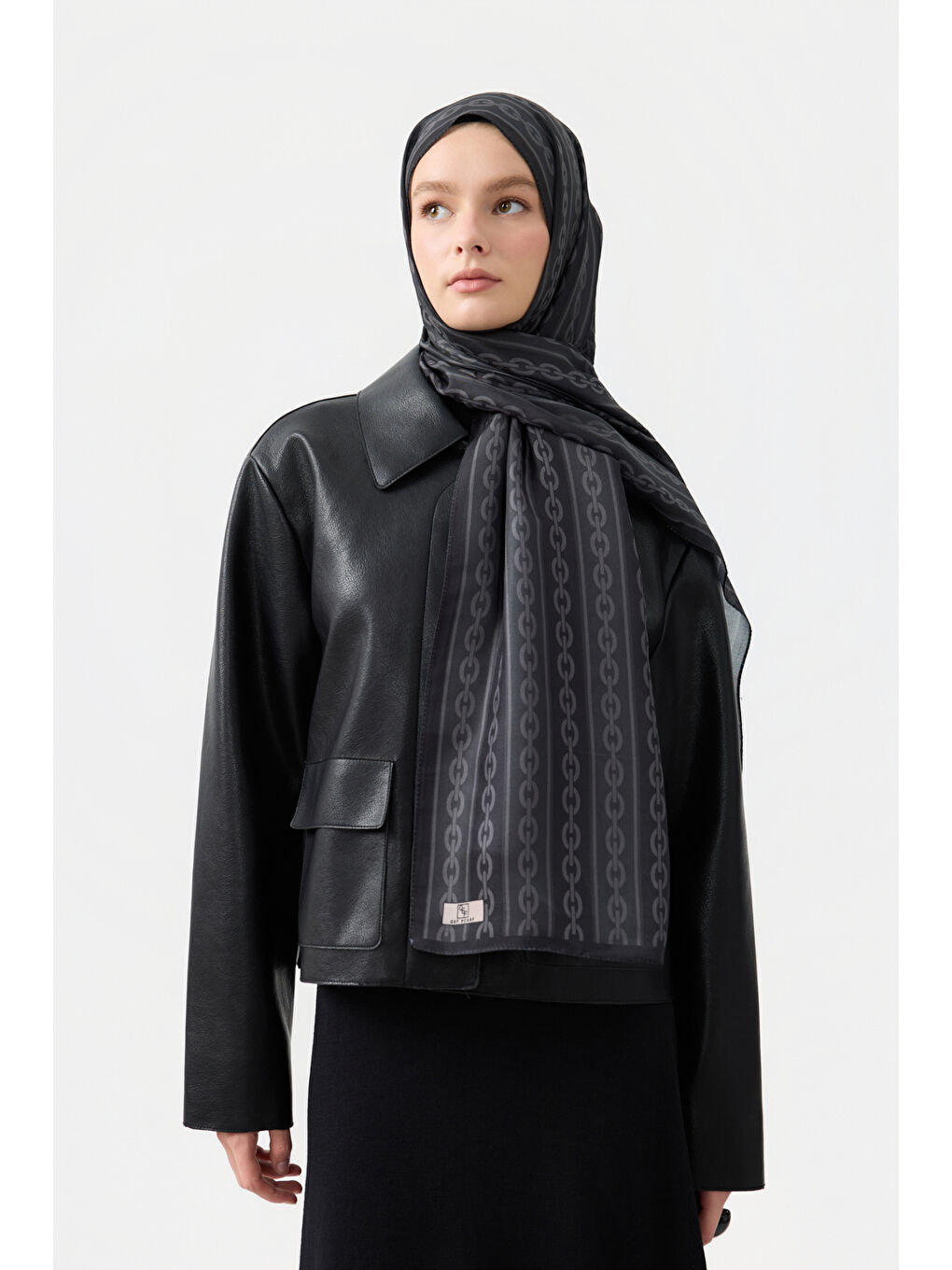 Pamuk Twill Şal Chain Siyah-3