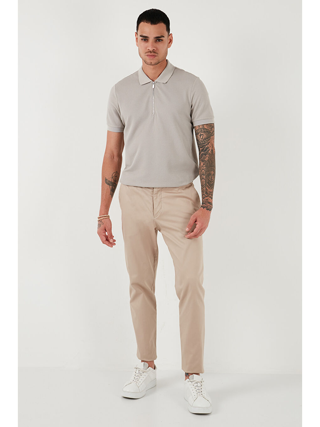 Haki Pamuklu Regular Fit Yarım Fermuarlı 3'lü Paket Polo Yaka %100 Pamuk Tişört 5902915S3-4