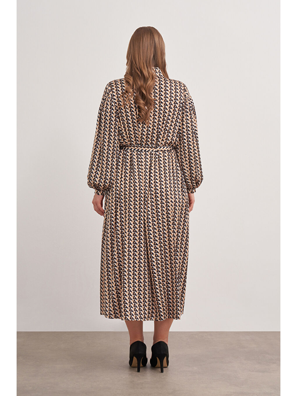 Kahverengi 4638112 Balon Kol Elbise-5