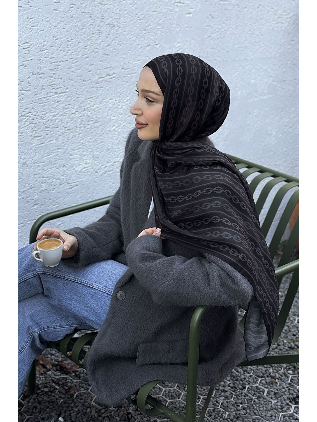 Pamuk Twill Şal Chain Siyah-6