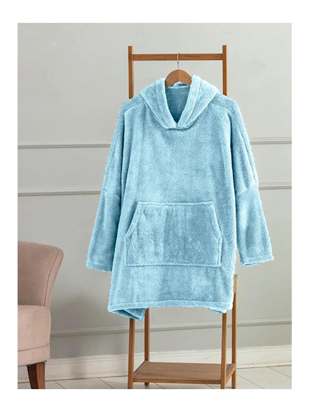 Mavi Wellsoft Kapüşonlu Giyilebilir Tv Battaniyesi Unisex Over Size