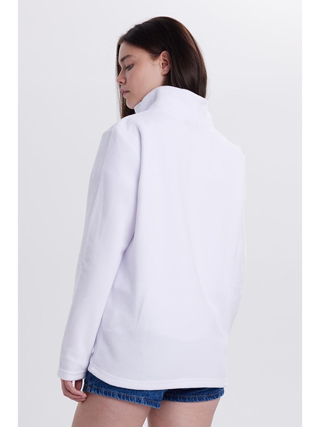 Kadın Standart Fit Antipilling Tüylenme Yapmayan Soğuk Geçirmez Ekru Bato Yaka Polar Sweatshirt-6