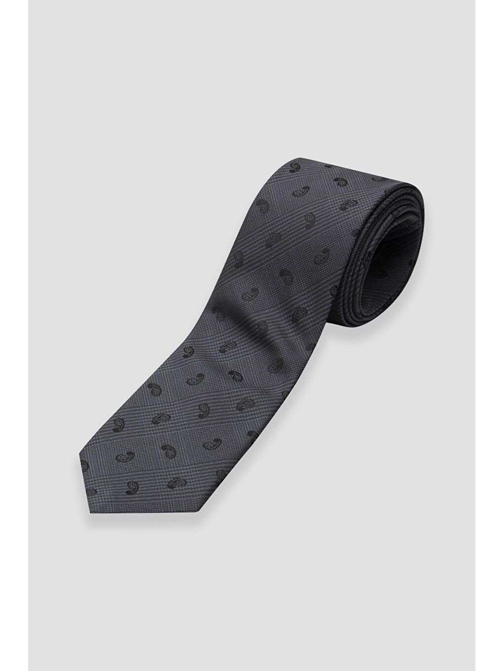 Kravat 8 Cm Mikrofiber Polyester Koyu Gri Erkek Desenli Kravat