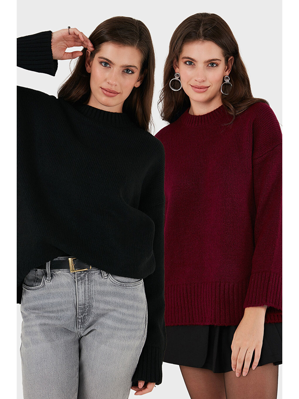 Bordo Regular Fit Bisiklet Yaka Basic 2'li Paket Triko Kazak 4616213S2