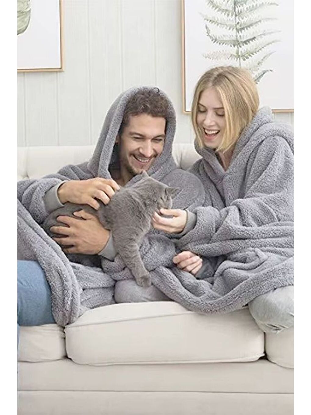 Gri Wellsoft Kapüşonlu Giyilebilir Tv Battaniyesi Unisex Over Size-2