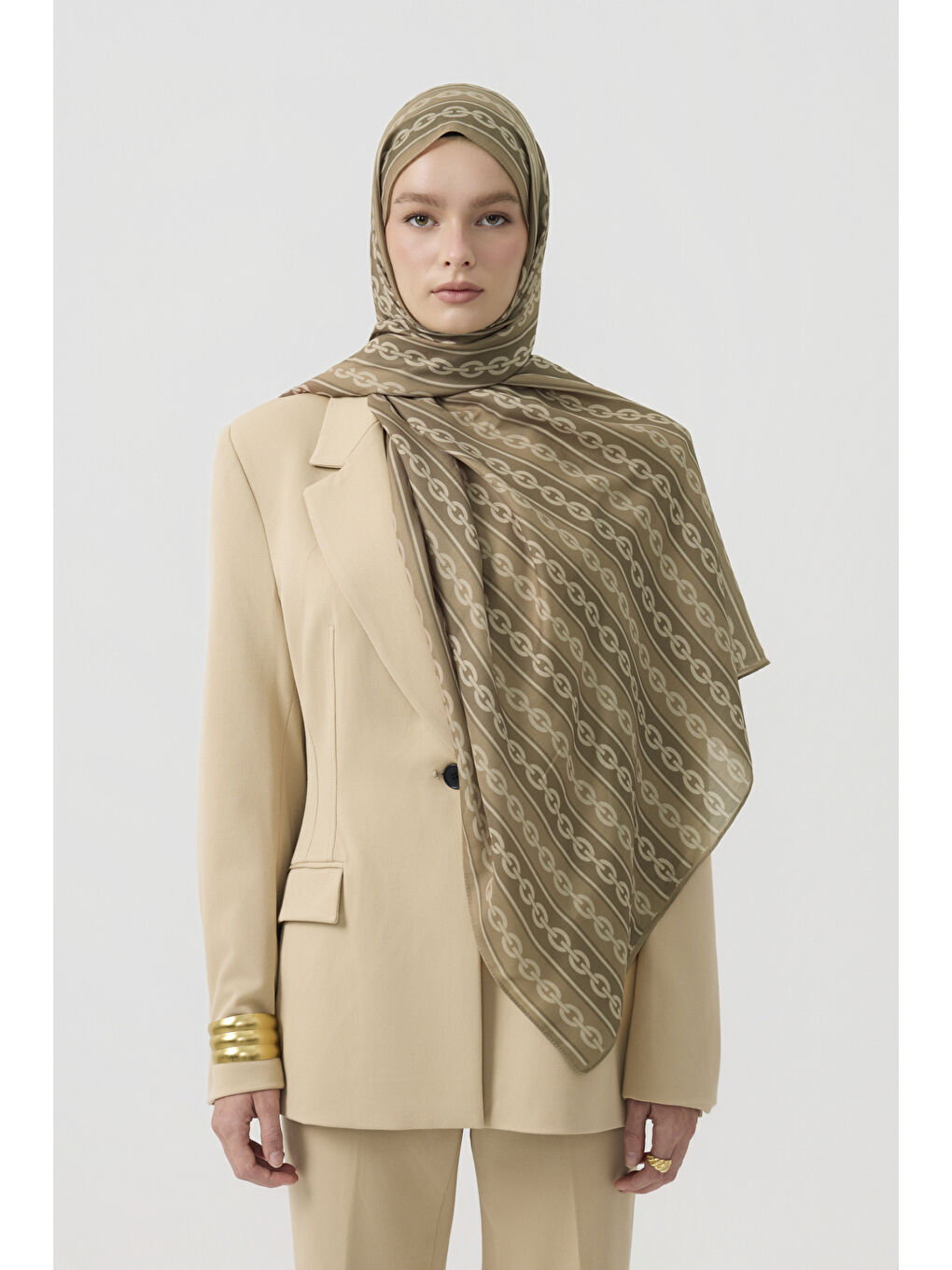 Pamuk Twill Şal Chain Yağ Yeşili-1