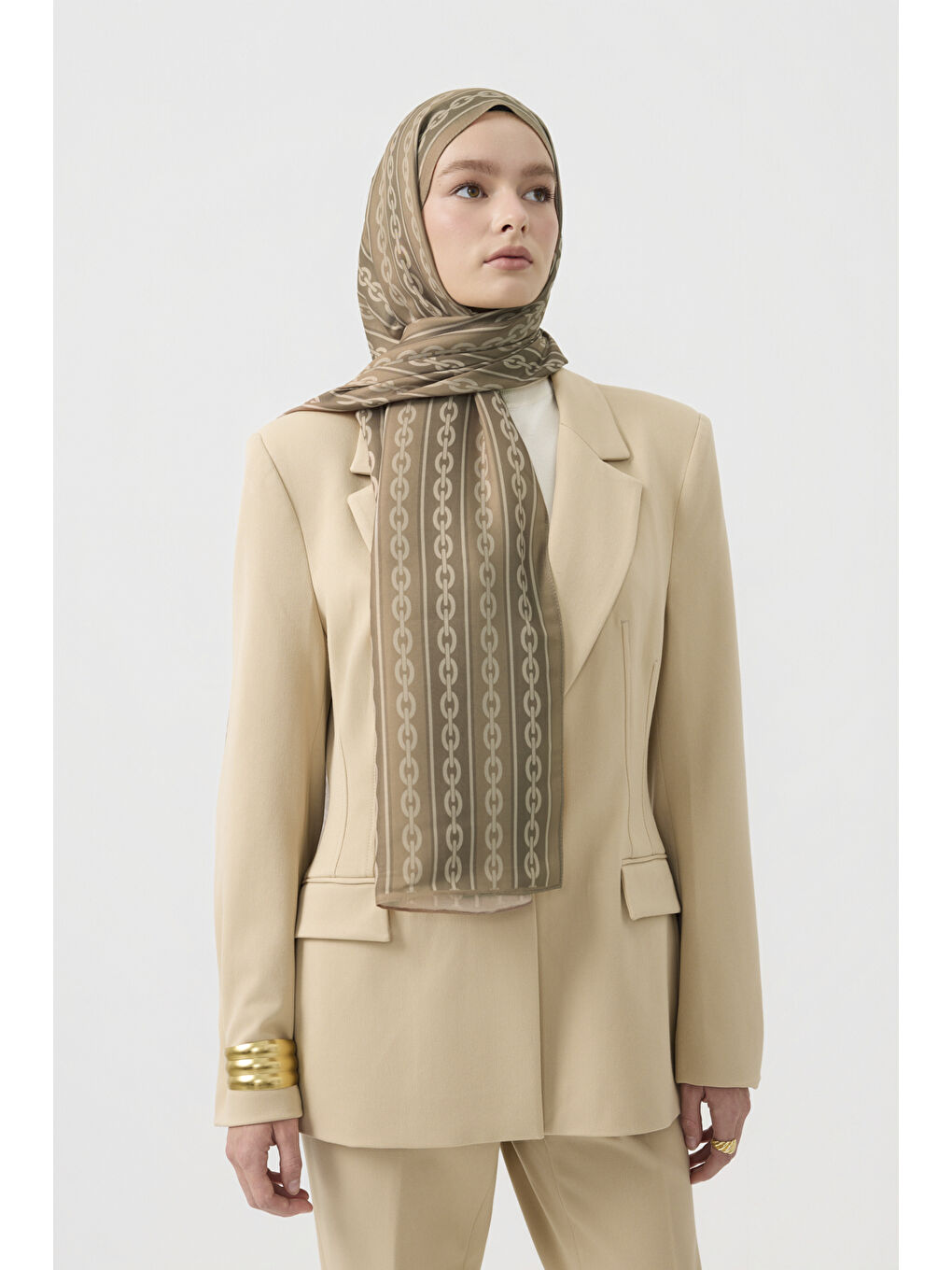 Pamuk Twill Şal Chain Yağ Yeşili-2