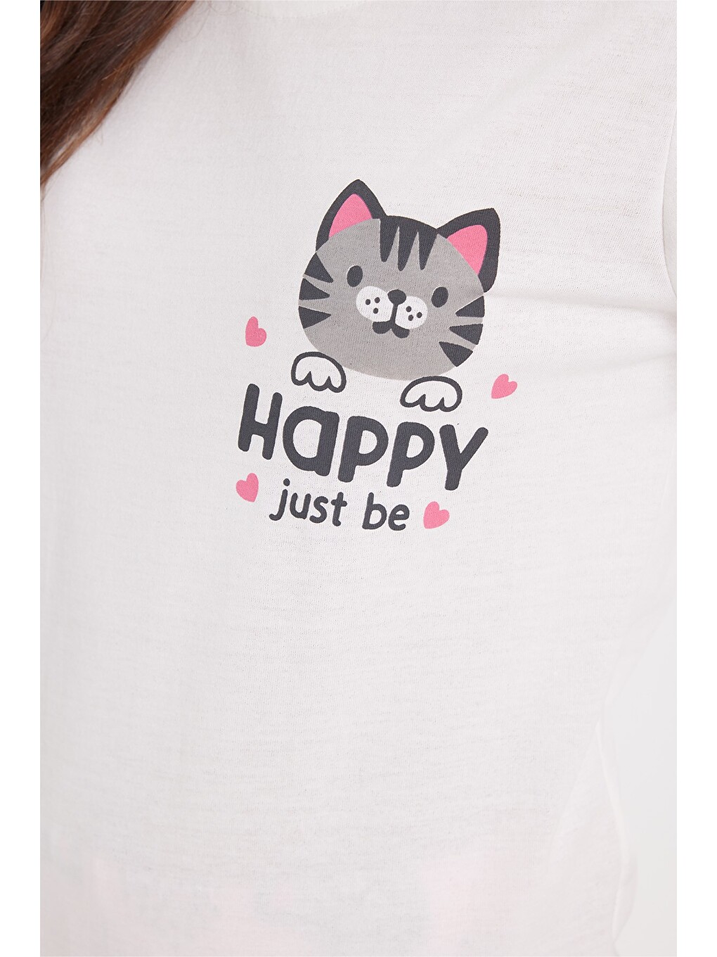 Kadın Regular Fit Klasik Kesim Pamuklu Bisiklet Yaka Kısa Kollu Baskılı Beyaz Pijama Takımı-4