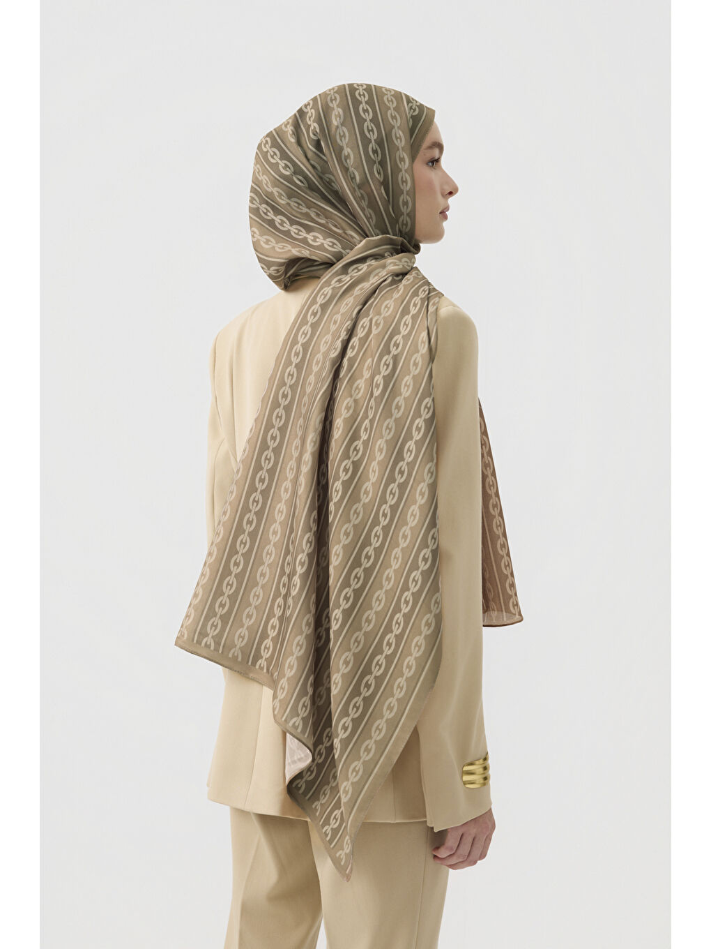 Pamuk Twill Şal Chain Yağ Yeşili-3