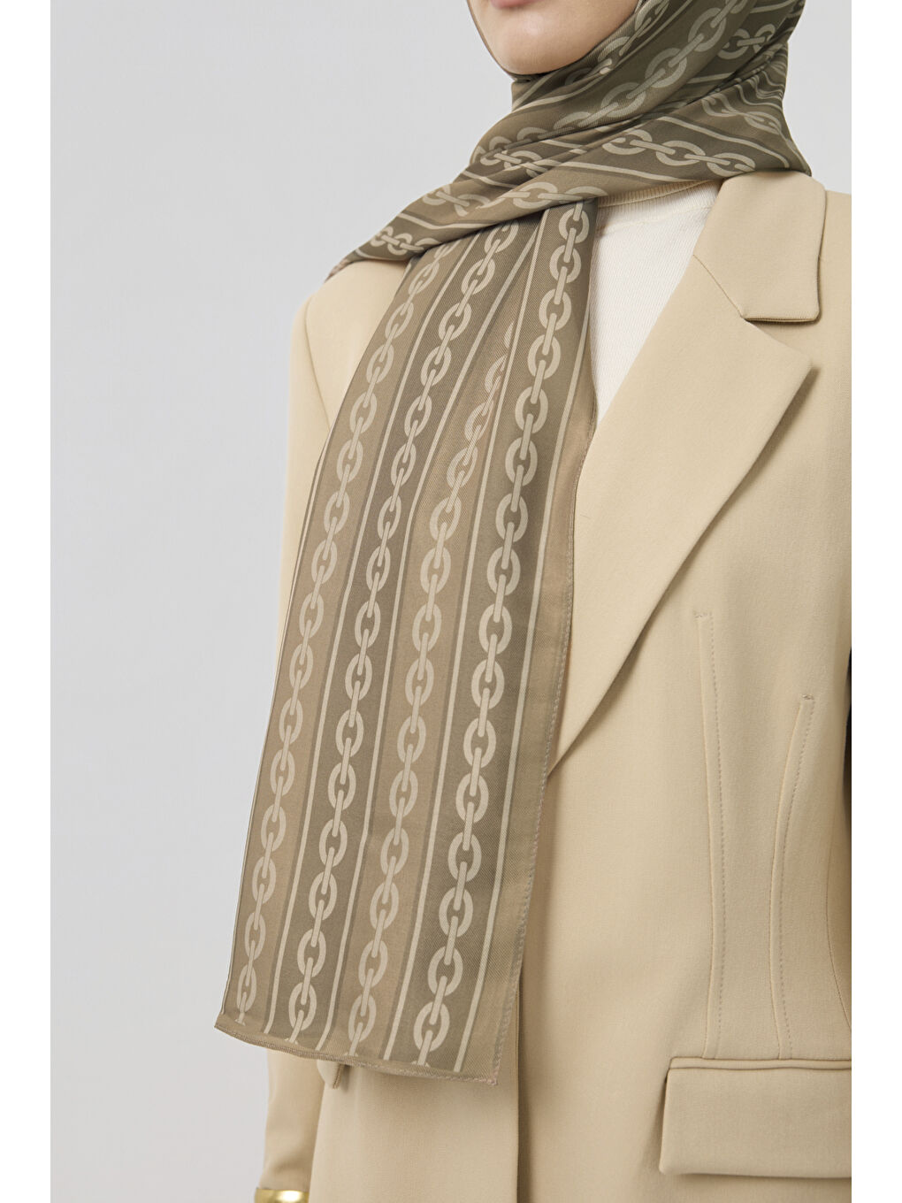 Pamuk Twill Şal Chain Yağ Yeşili-4