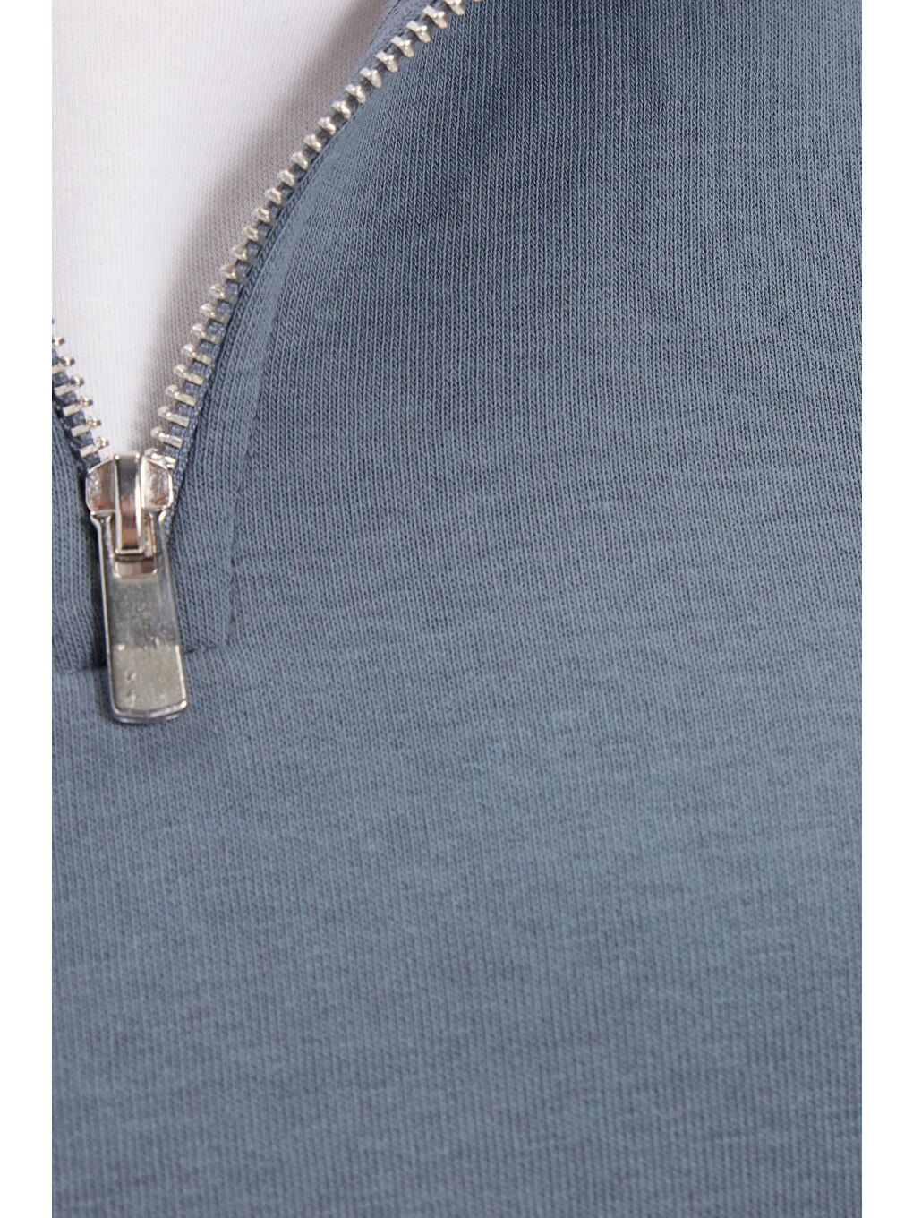 Kadın Relax Fit Rahat Kesim Pamuklu İçi Polarlı Yarım Fermuarlı Gri Dik Yaka Sweatshirt-5
