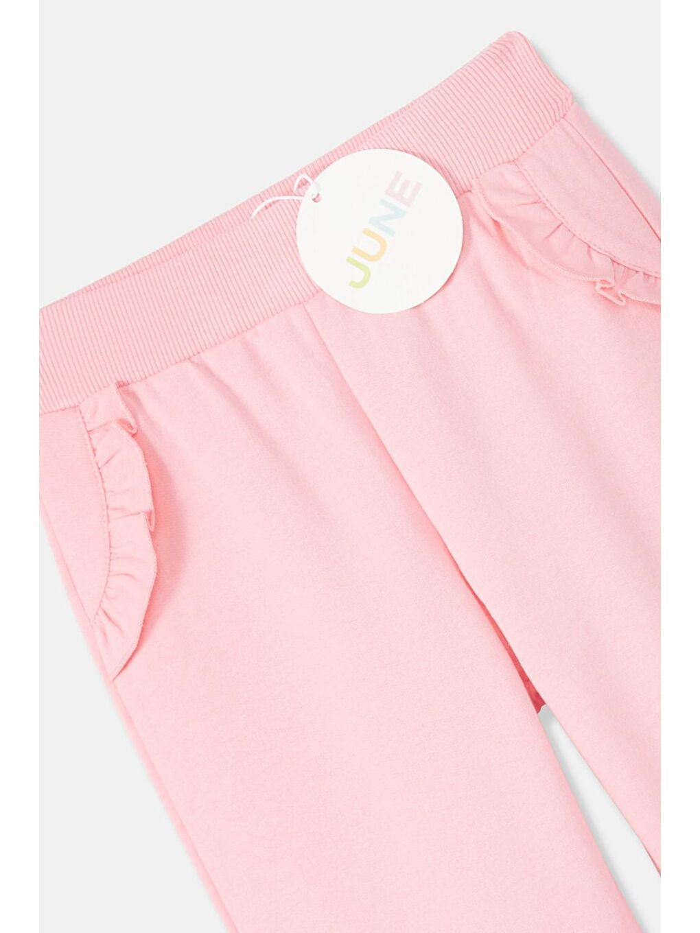 Pembe Kız Çocuk Fırfırlı Pamuklu Eşofman Altı-3