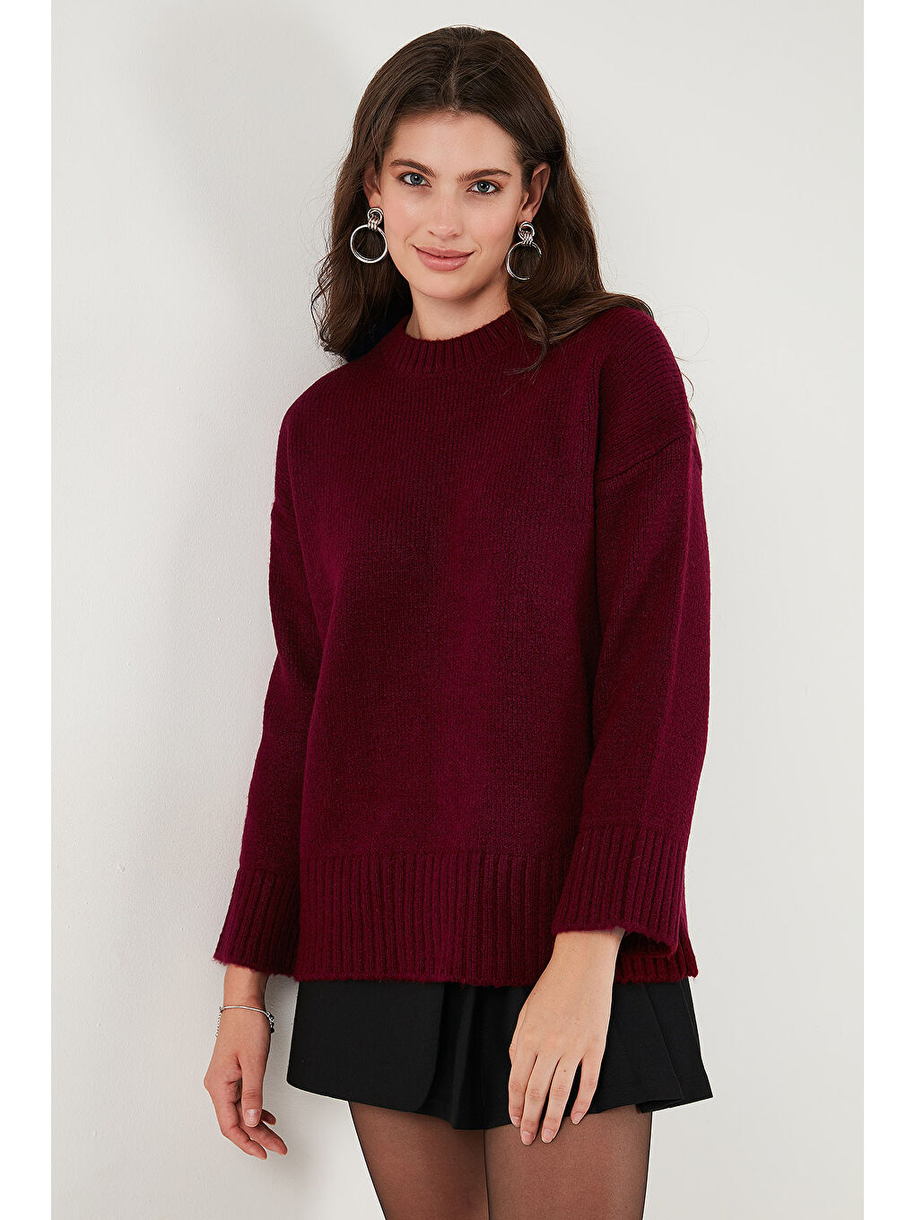 Bordo Regular Fit Bisiklet Yaka Basic 2'li Paket Triko Kazak 4616213S2-1