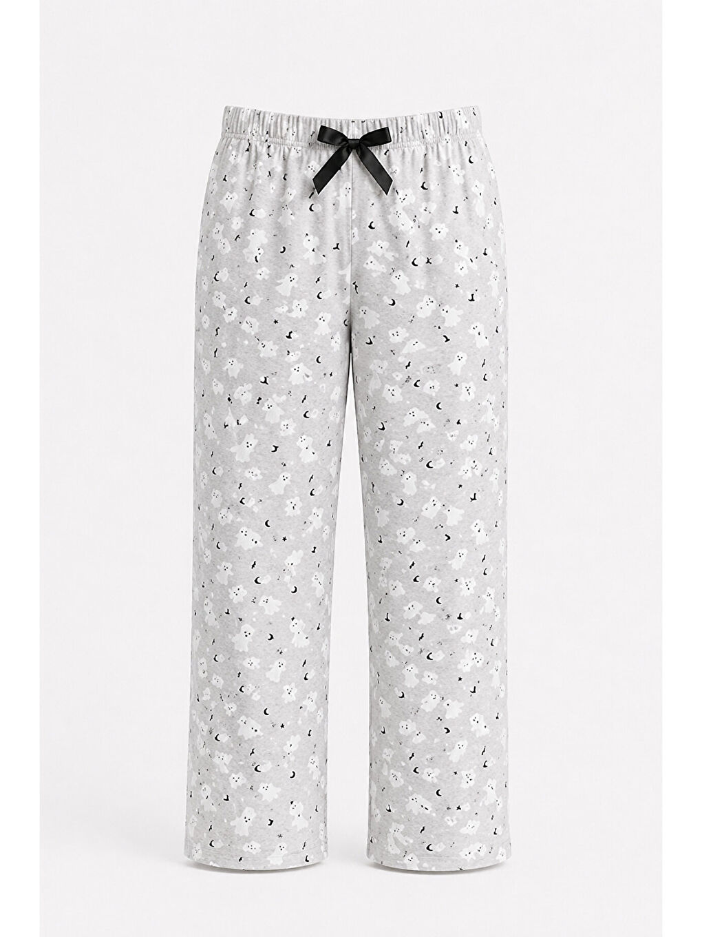 Gri Kadın %100 Doğal Pamuk Desenli Kaliteli Düz Paça Pijama Altı