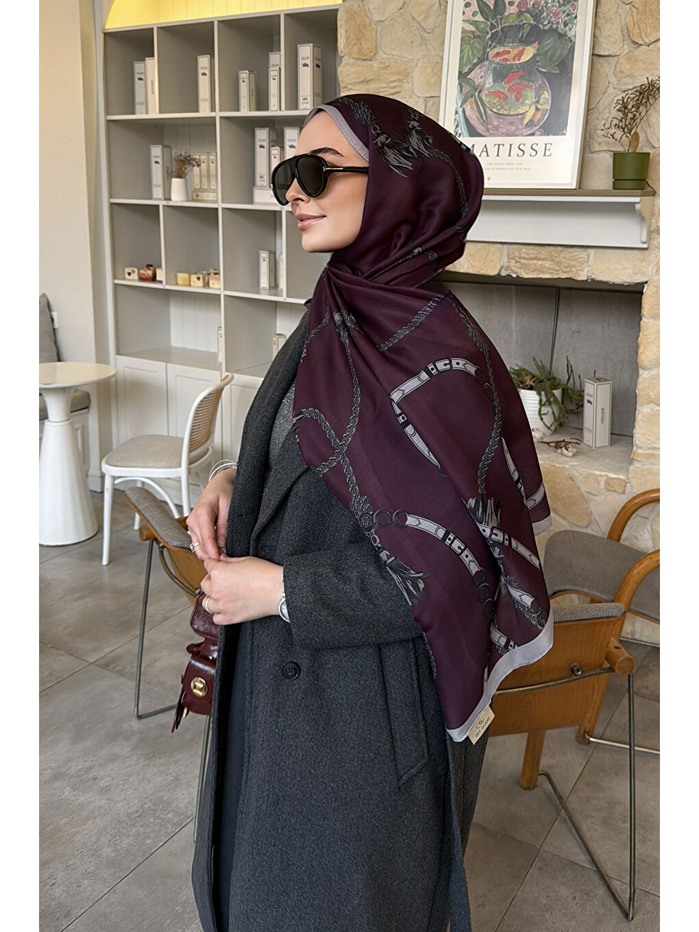 Pamuk Twill Şal Linkage Mürdüm-6