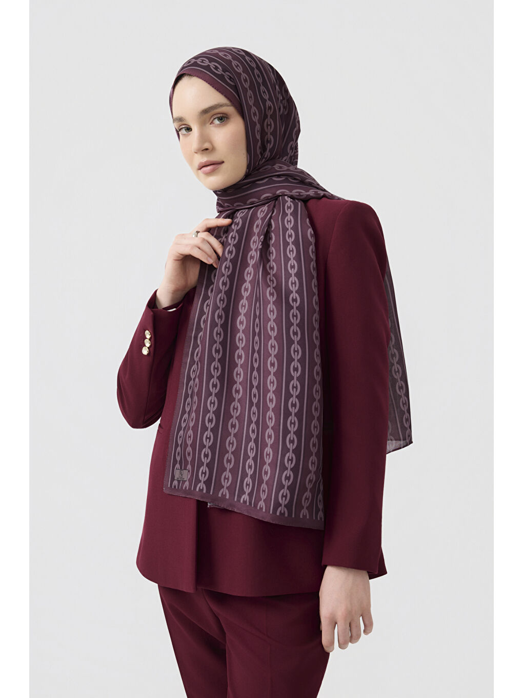 Mor Pamuk Twill Şal Chain Mürdüm