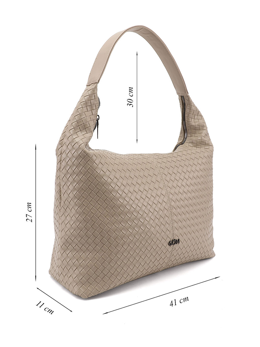 Bej Kadın YENİ BEJ Örgü Baskılı Omuz Çantası-1