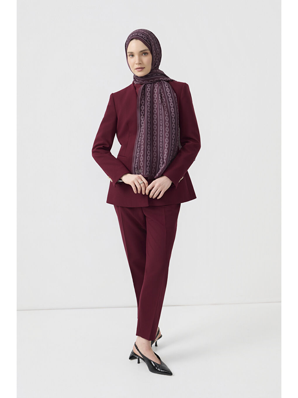 Mor Pamuk Twill Şal Chain Mürdüm-2