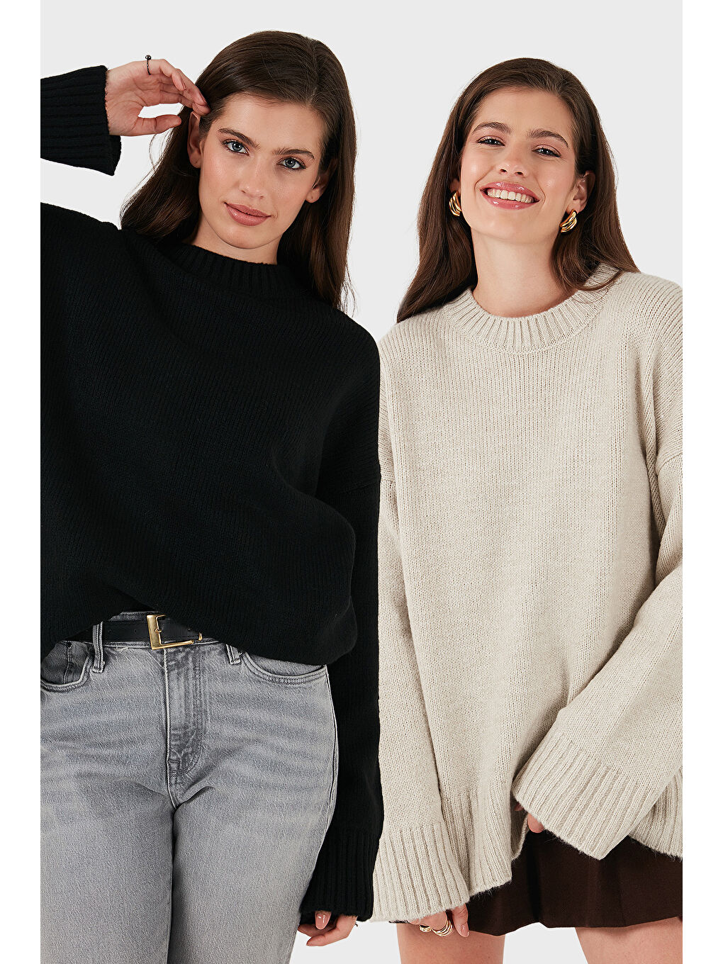 Siyah Regular Fit Bisiklet Yaka Basic 2'li Paket Triko Kazak 4616213S2