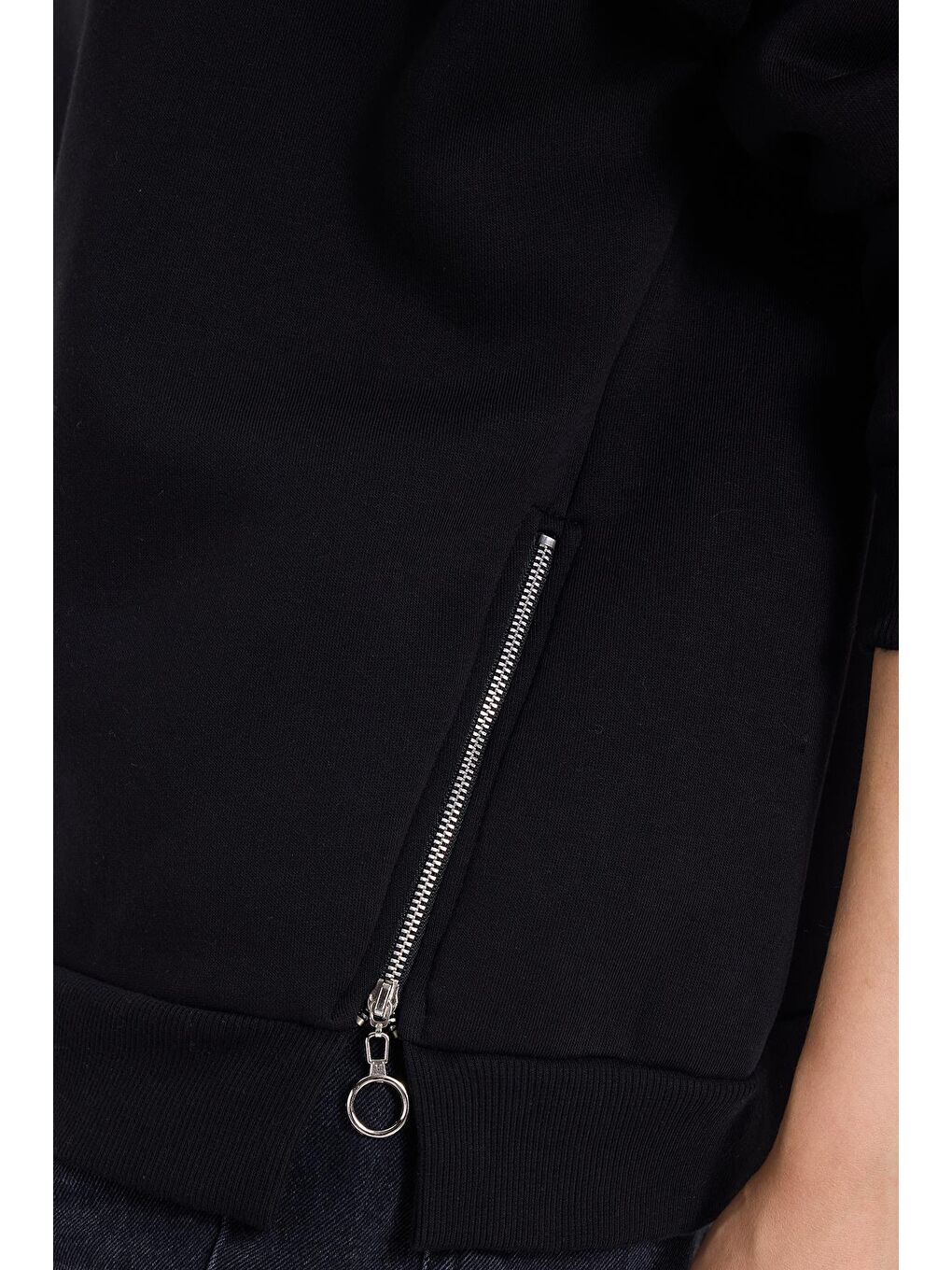 Kadın Oversize Geniş Kesim Pamuklu 3 Iplik Bisiklet Yaka Siyah Sweatshirt-2