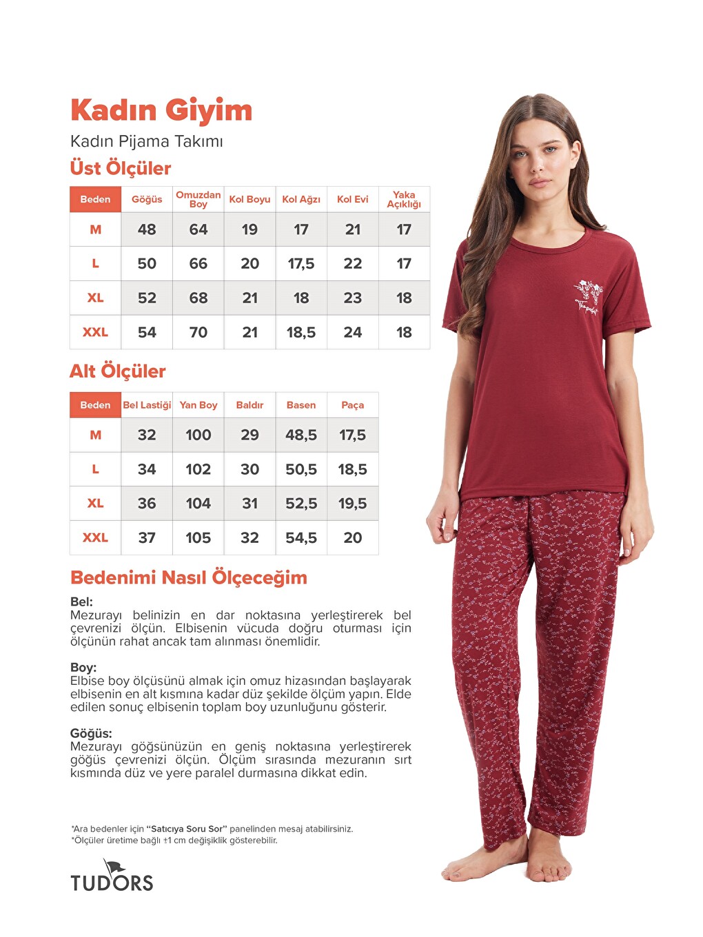 Kadın Standart Fit Normal Kesim Bisiklet Yaka Kısa Kollu Baskılı Bordo Pijama Takımı-8