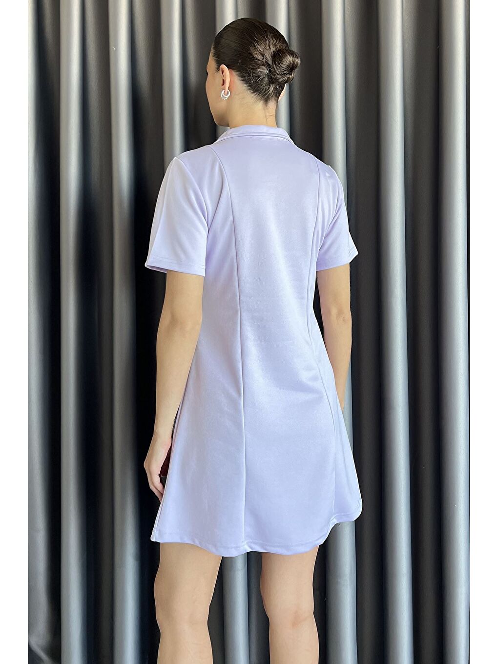 Lila Polo Yaka Kadın Mini Elbise-2