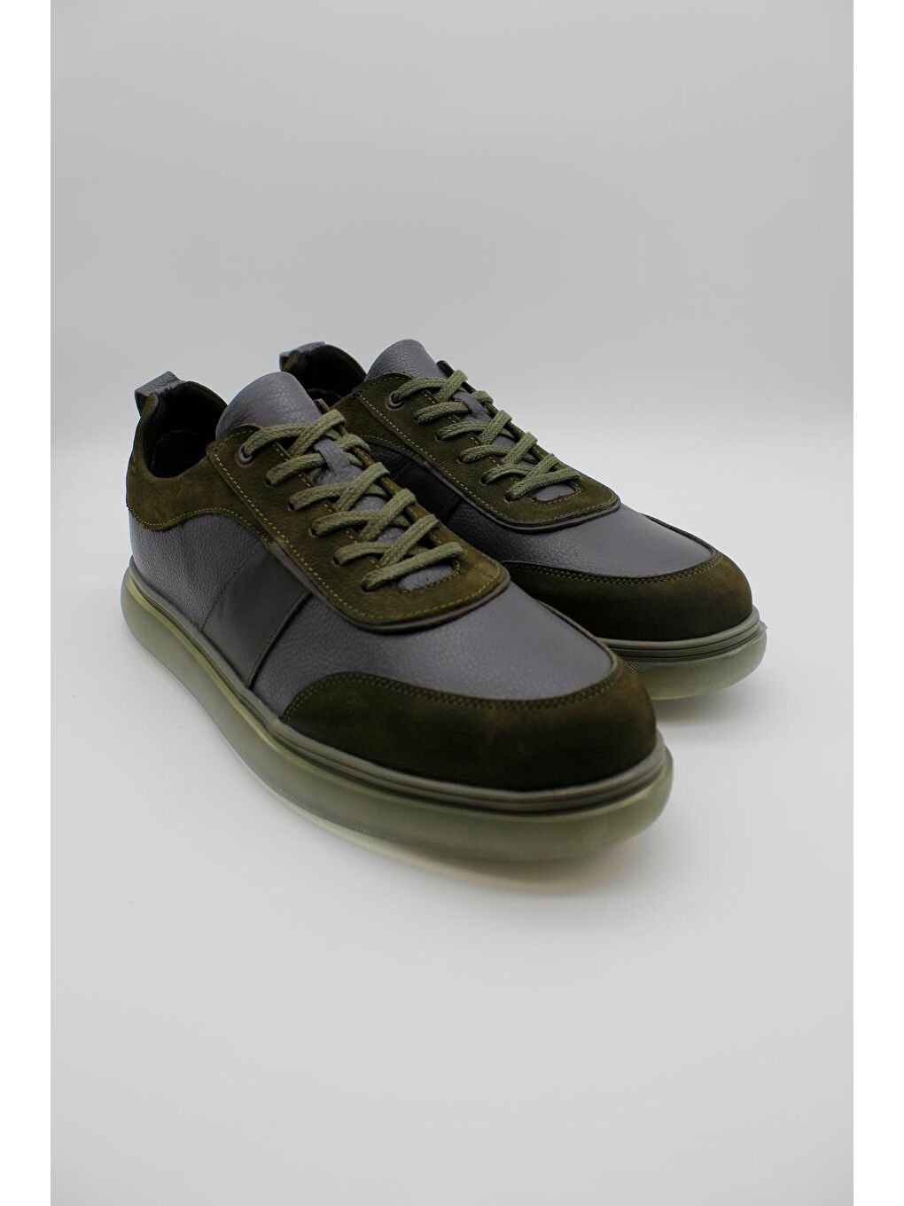 Koyu Haki Hakiki Deri Termo Taban Bağcıklı Casual Ayakkabı 1033235117-1