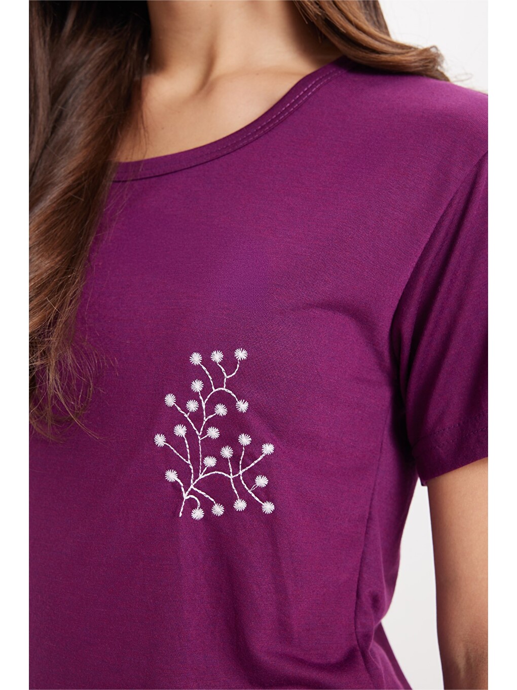 Kadın Standart Fit Normal Kesim Bisiklet Yaka Kısa Kollu Baskılı Mor Pijama Takımı-3