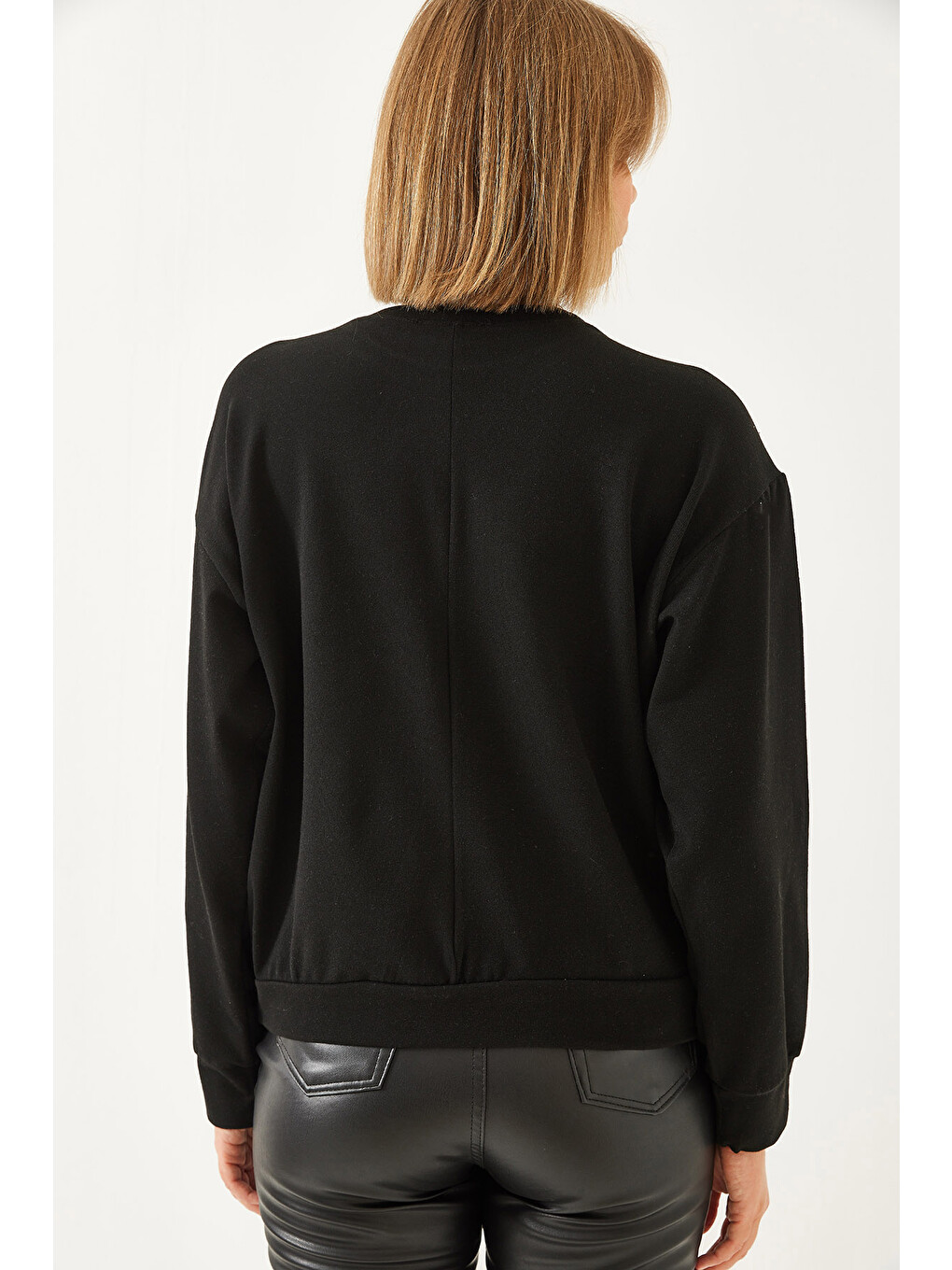 Siyah Kadın Pul Payetli Sweatshirt-3
