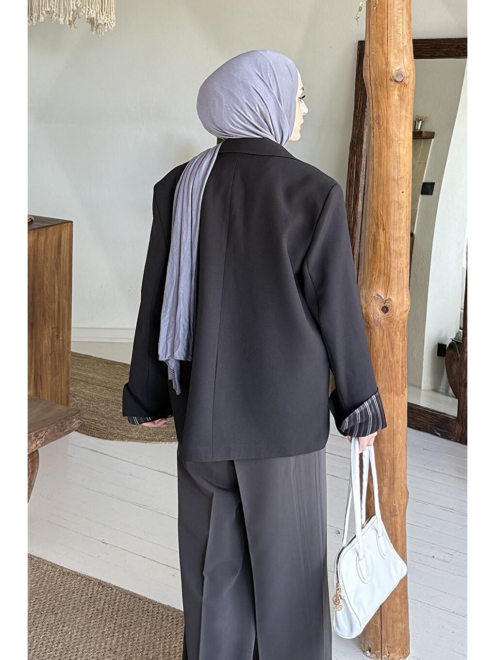 Astarı Çizgili Atlas Ceket Siyah-3