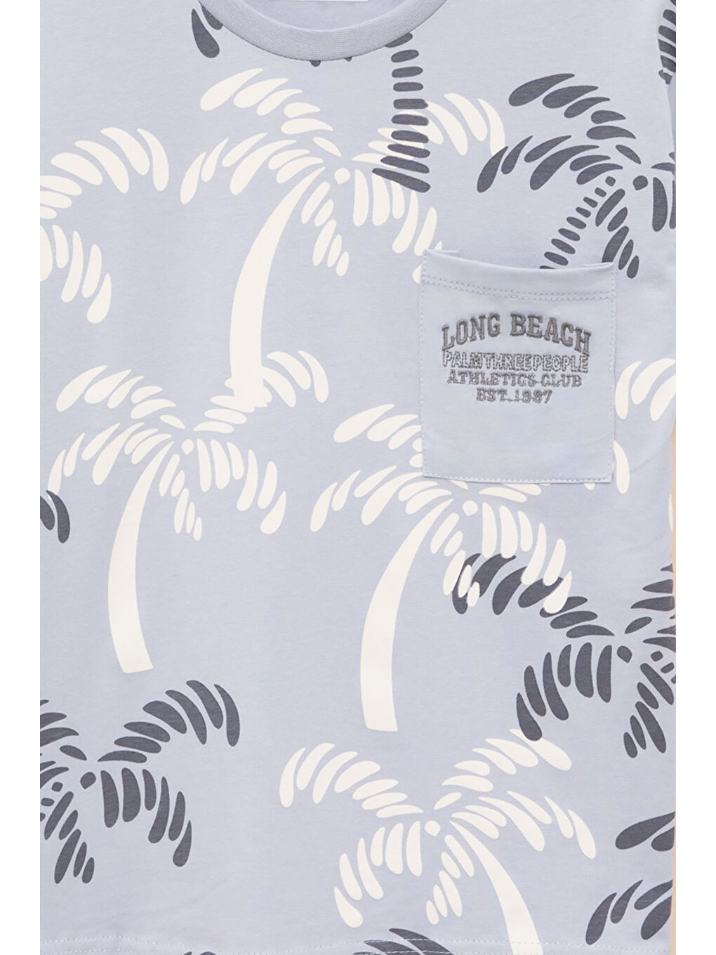 Gri Palmiye Desenli Yazılı Cepli Erkek Çocuk Bisiklet Yaka Tişört 20930-1