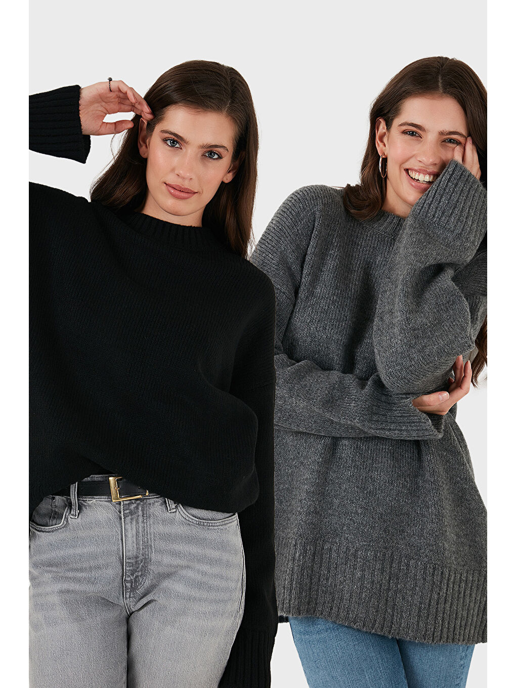 Siyah Regular Fit Bisiklet Yaka Basic 2'li Paket Triko Kazak 4616213S2