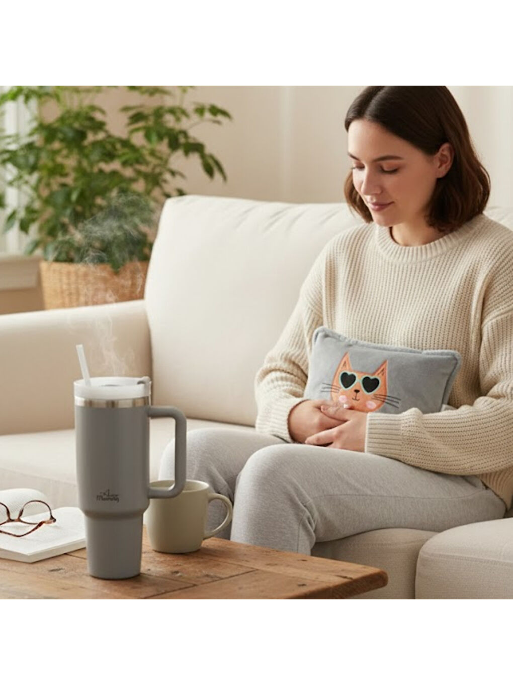 Vaha 1200 Ml Çelik Termos, Gri & Biggdesign Cats Elektrikli Sıcak Su Torbası Seti-1