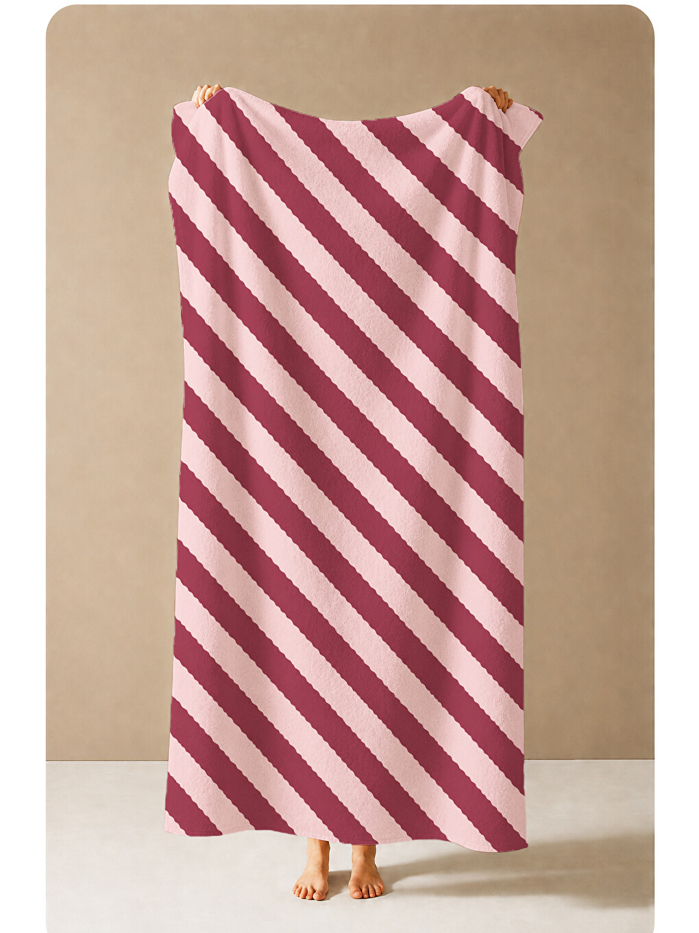 Milbay Grup Retro Bordo Pembe Çizgili Desenli 70x150 Plaj Havlusudijital Solmaz Banyo Havlusu-20024-4