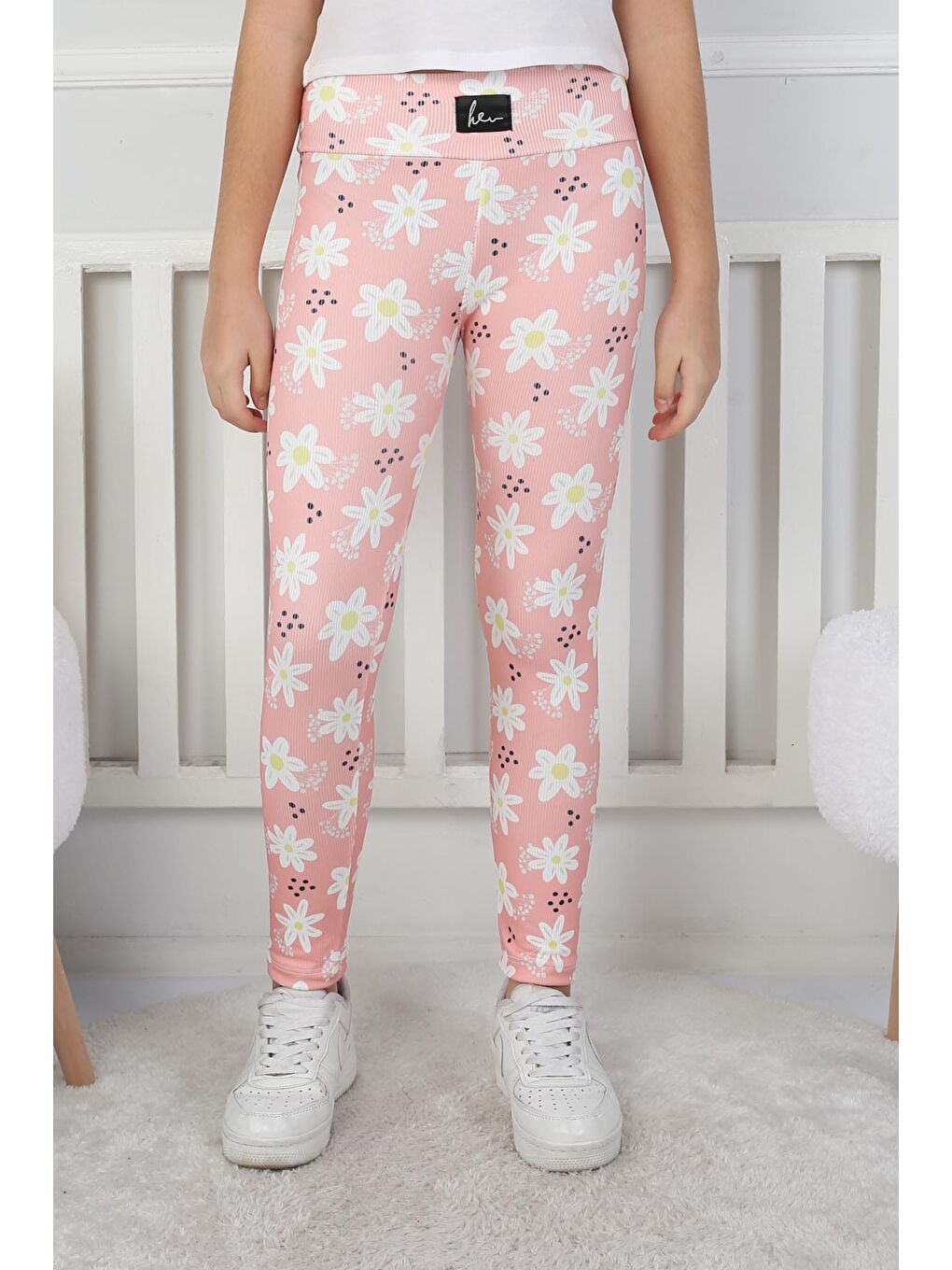 Pembe Kız Çocuk Somon Çiçekli Kız Çocuk Tayt - 26716