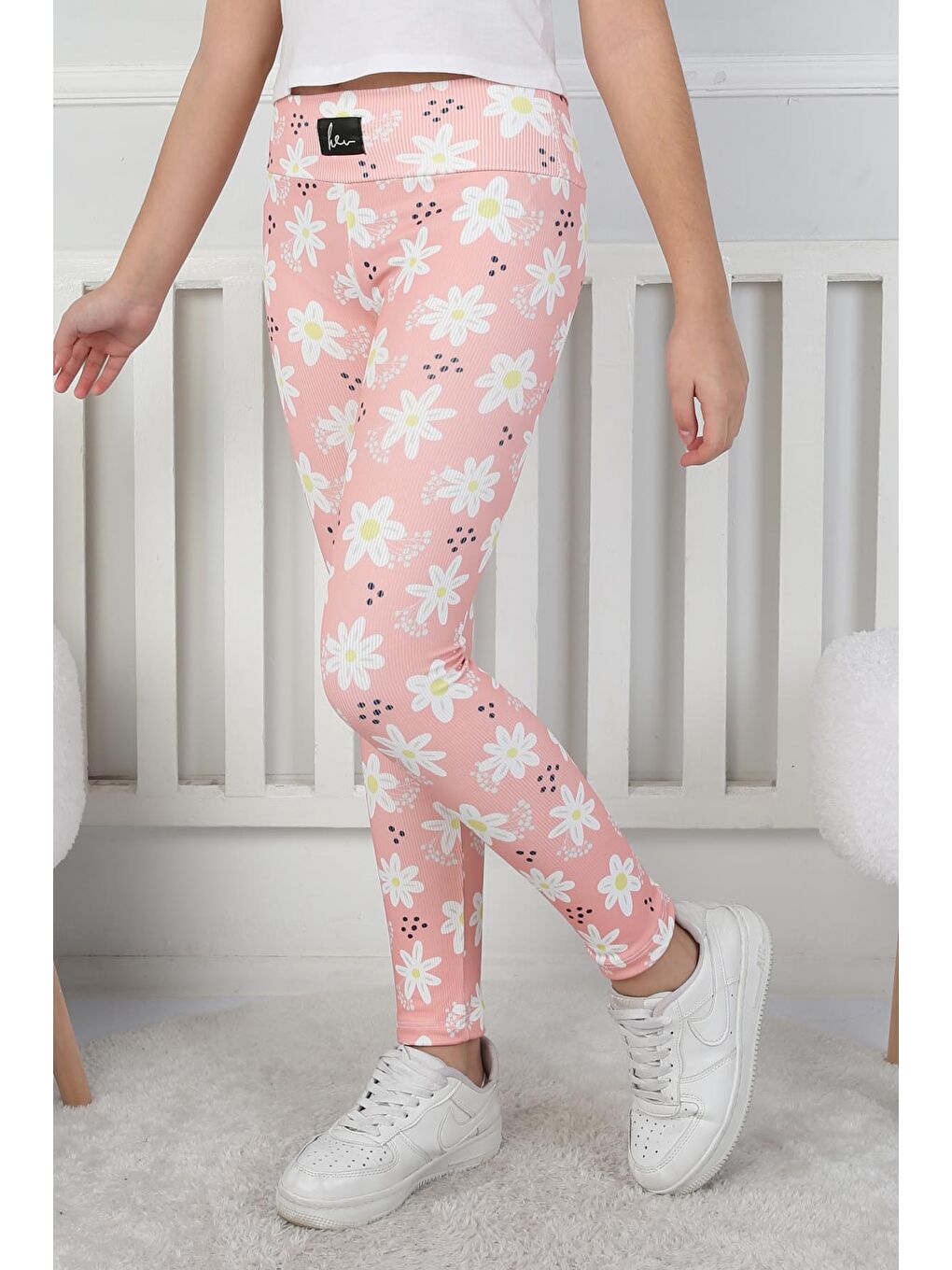 Pembe Kız Çocuk Somon Çiçekli Kız Çocuk Tayt - 26716-1