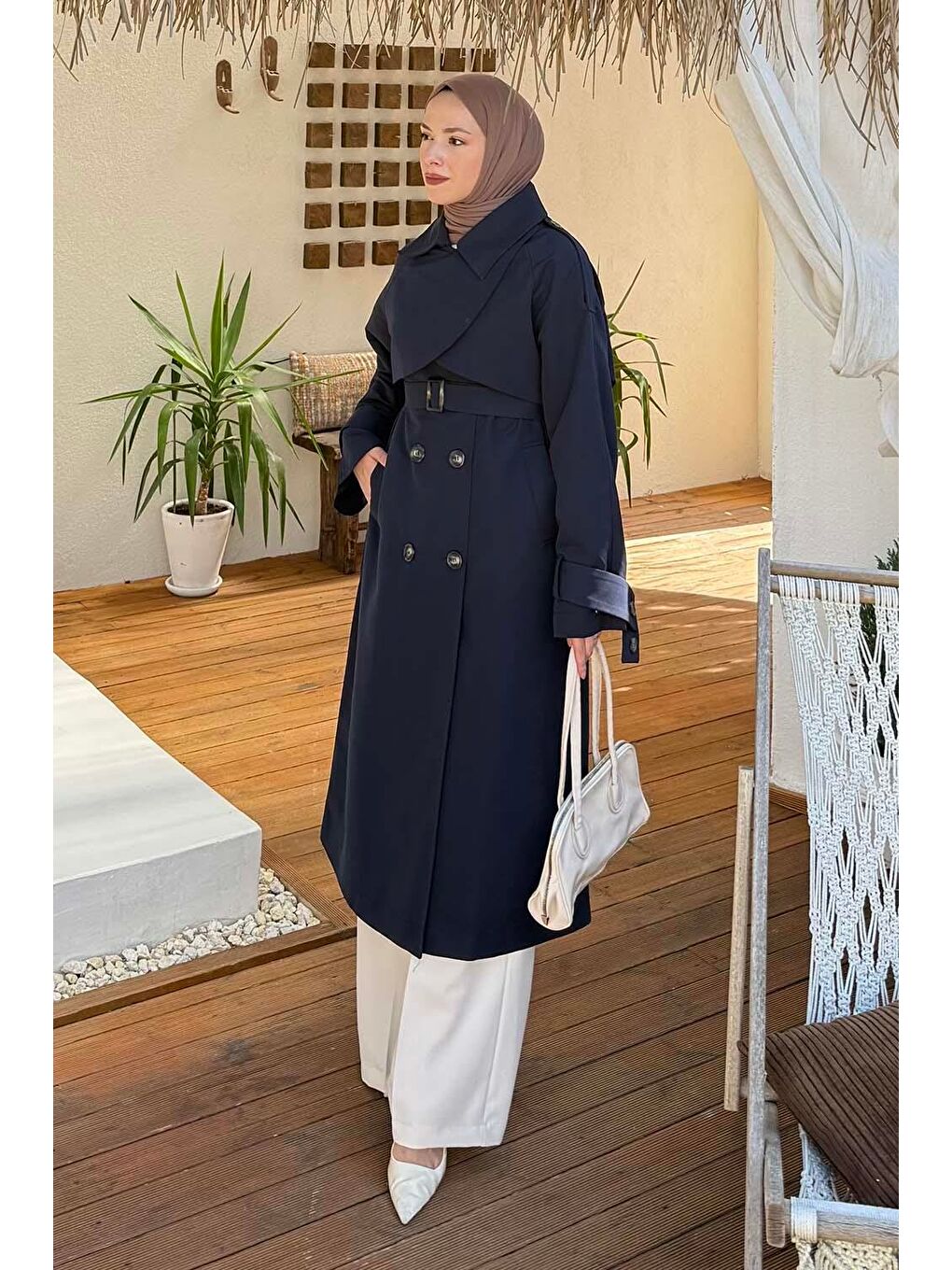 Cep Yaka Trençkot Lacivert-1