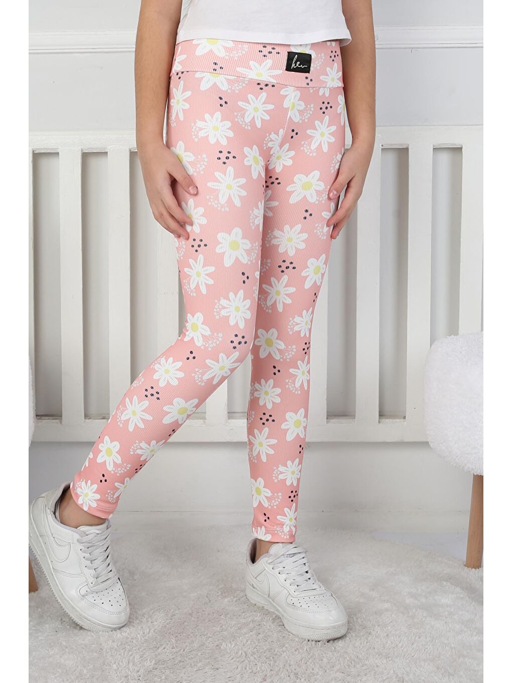 Pembe Kız Çocuk Somon Çiçekli Kız Çocuk Tayt - 26716-2