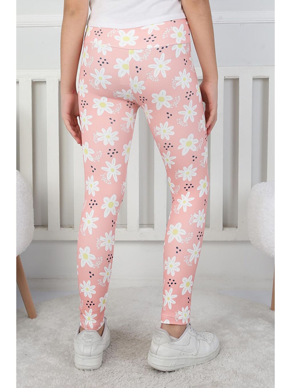 Pembe Kız Çocuk Somon Çiçekli Kız Çocuk Tayt - 26716-3