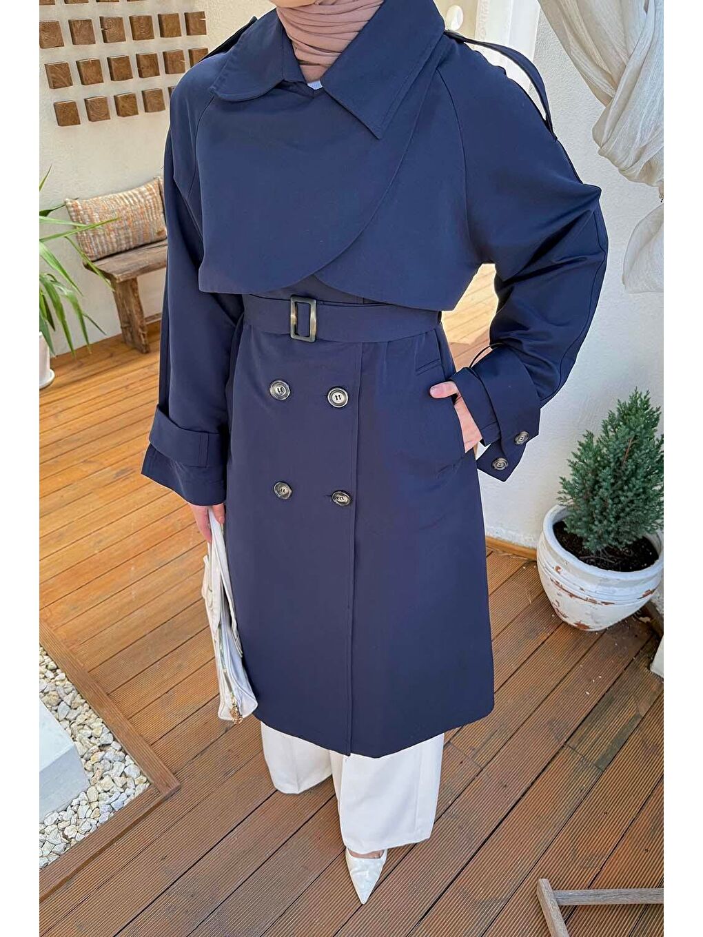 Cep Yaka Trençkot Lacivert-2