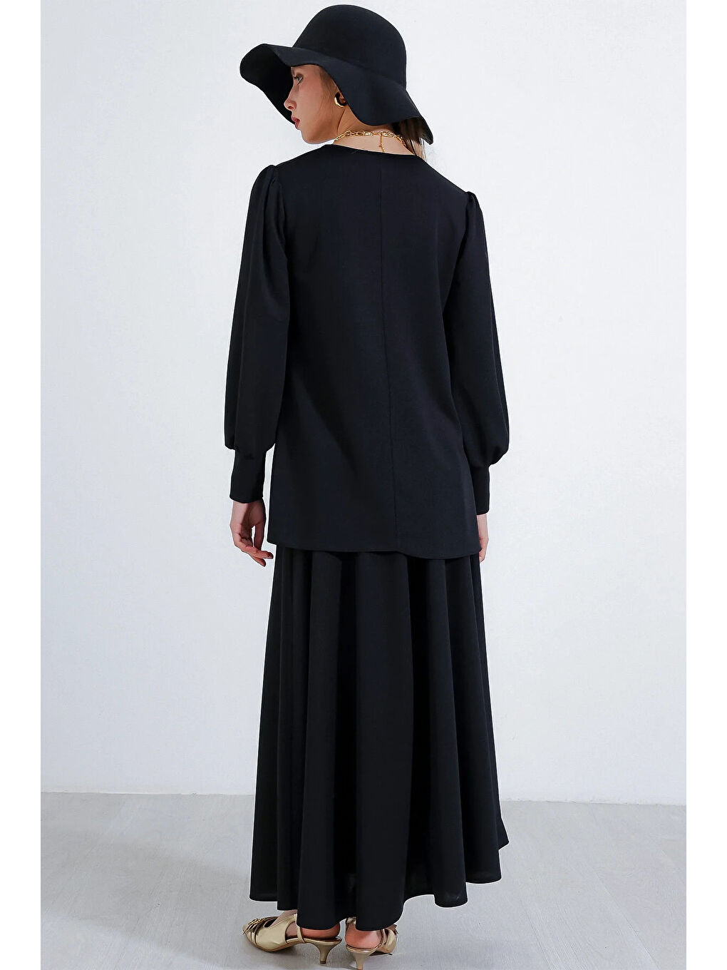 Kadın Siyah Örme Etek Tunik Alt Üst Takım HZL25S-BD180141-4