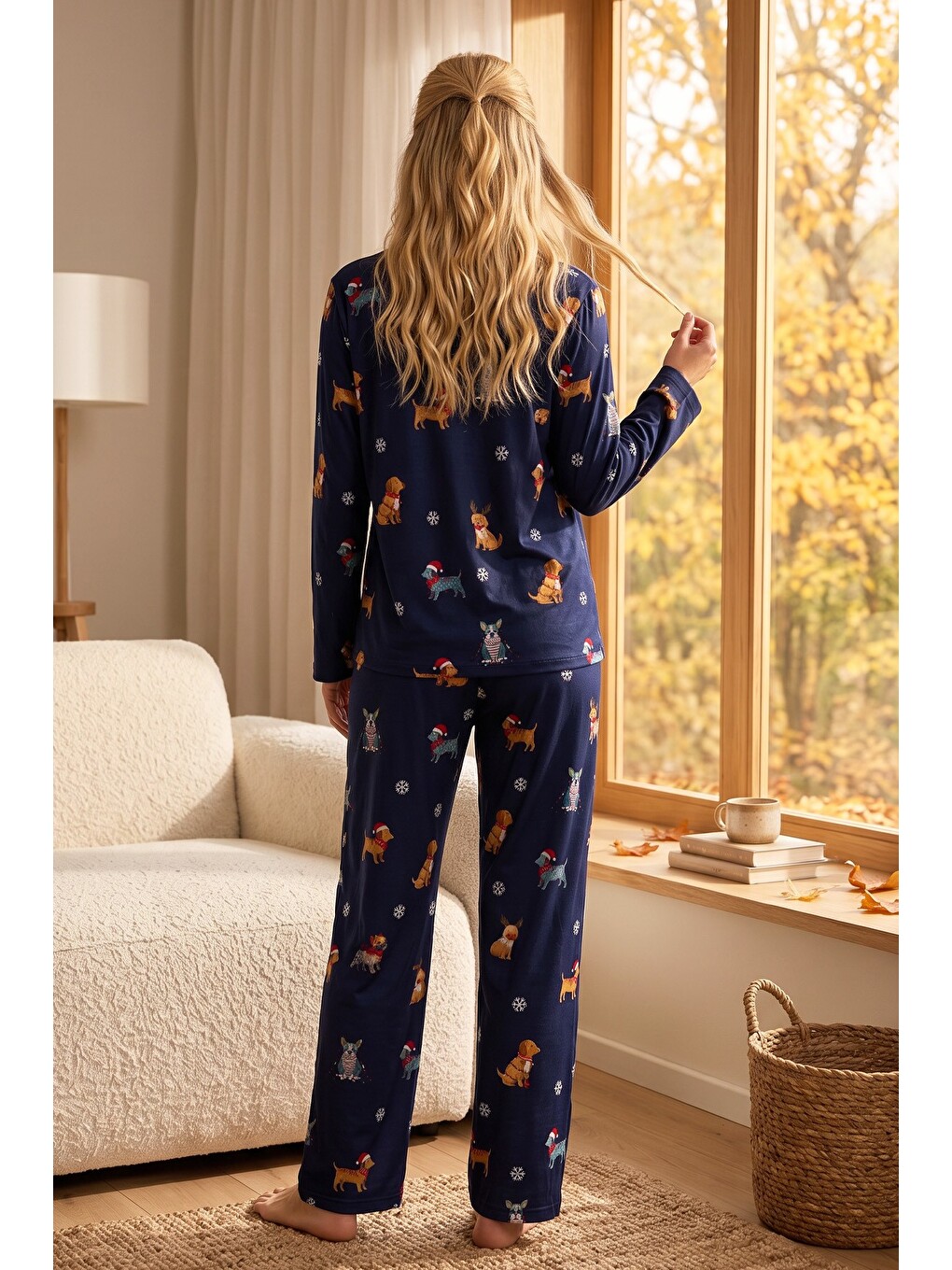 Lacivert Desenli Termal Kumaşlı Ultra Soft Yumuşak Düğmeli Örme Pijama Takımı-2