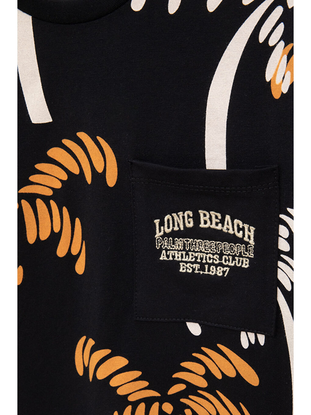 Siyah Palmiye Desenli Yazılı Cepli Erkek Çocuk Bisiklet Yaka Tişört 20931-2