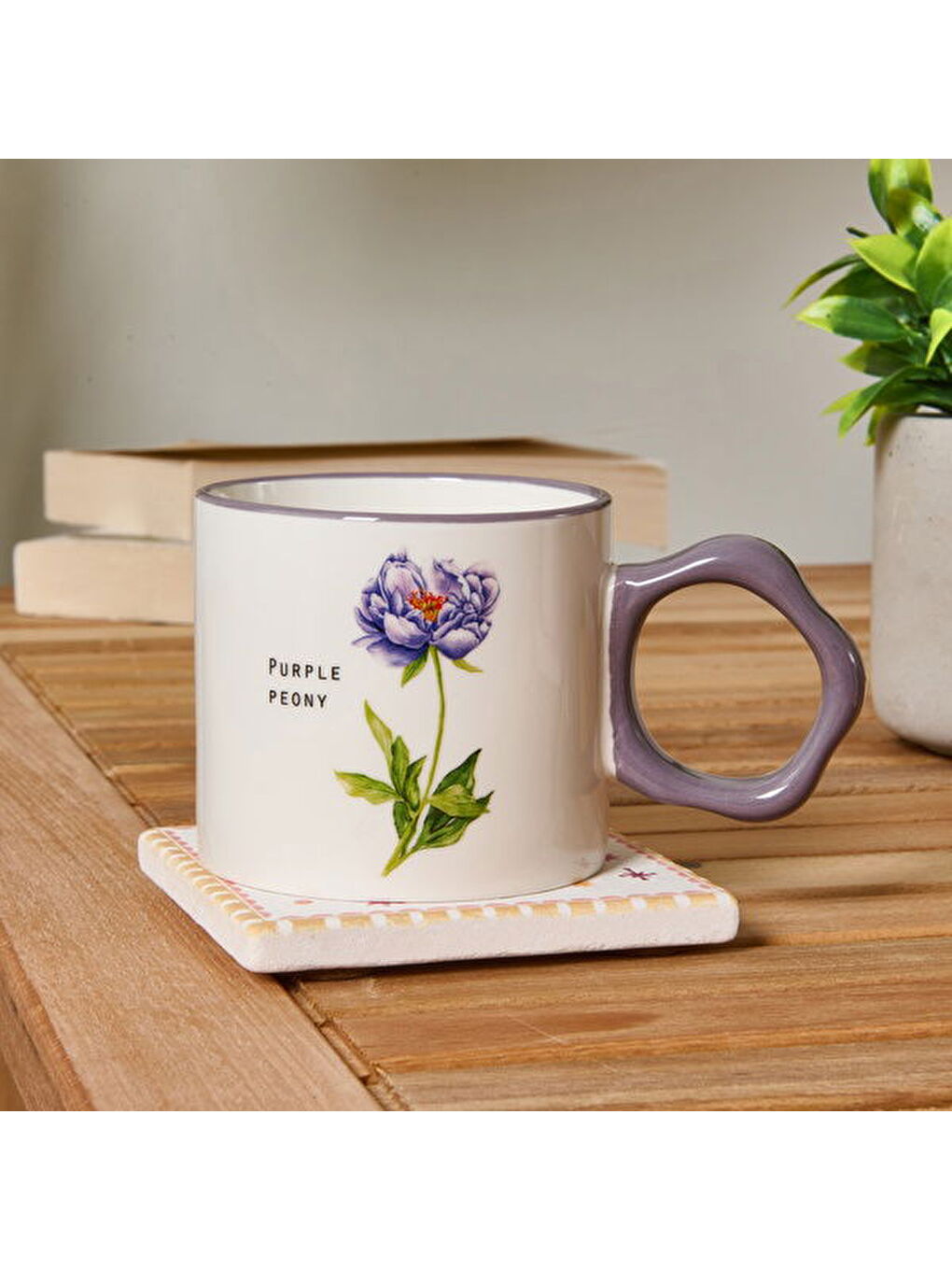 Kitchen Çiçek Desenli Kupa - Beyaz / Mor - 310 ml