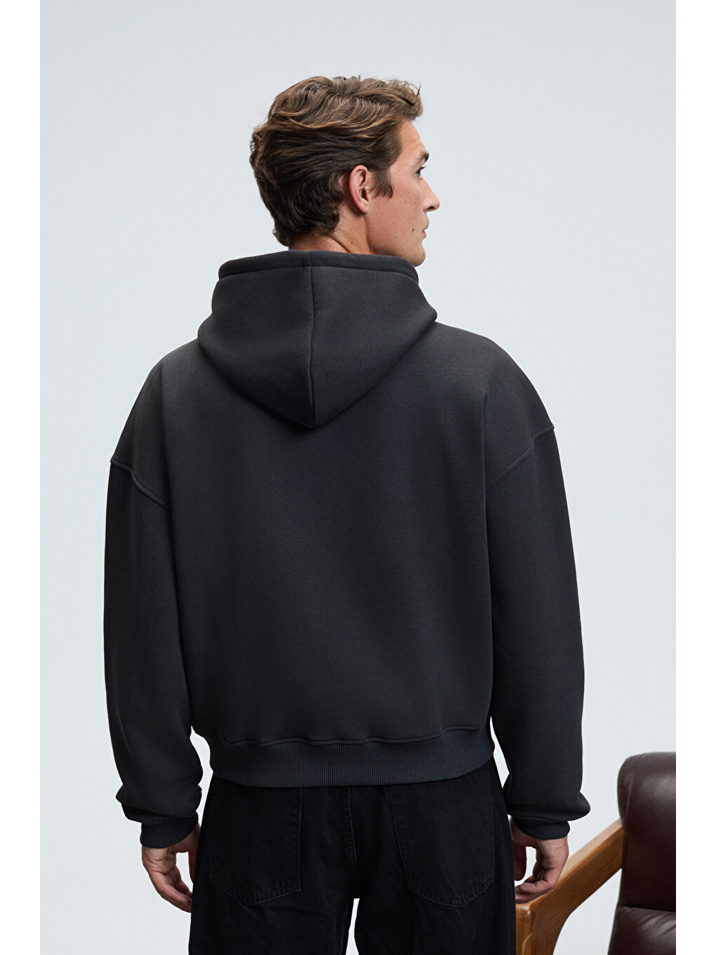 Truett Erkek Kapüşonlu Kanguru Cepli Önü Ve Sırtı Baskılı Oversize Antrasit Sweatshirt-5
