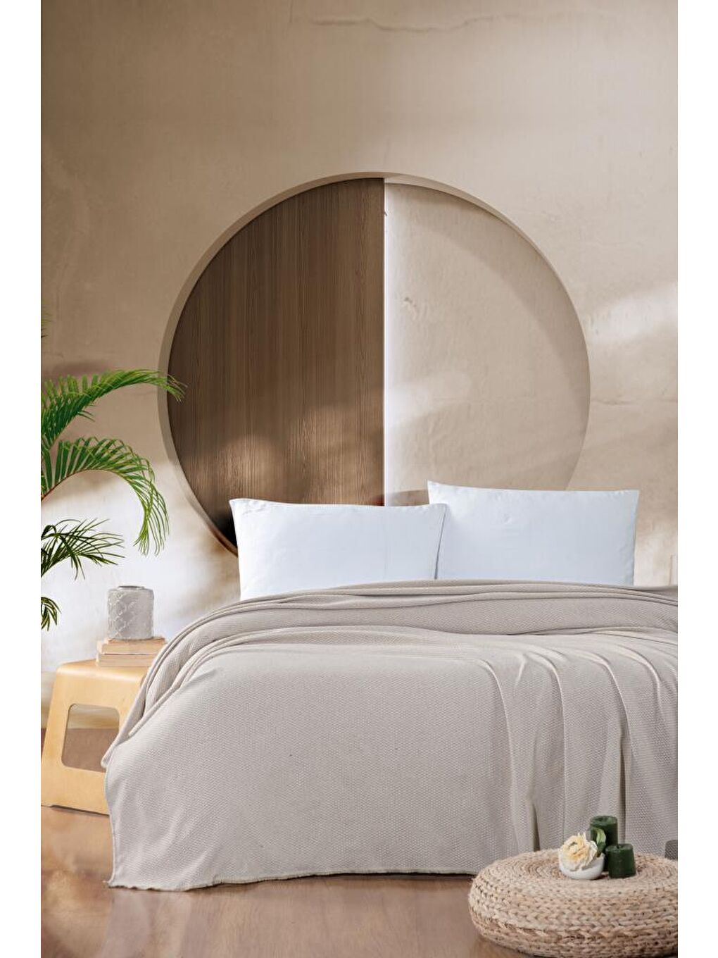 Bej Macar Tek Kişilik Pike Pamuklu Yatak Örtüsü 170x230