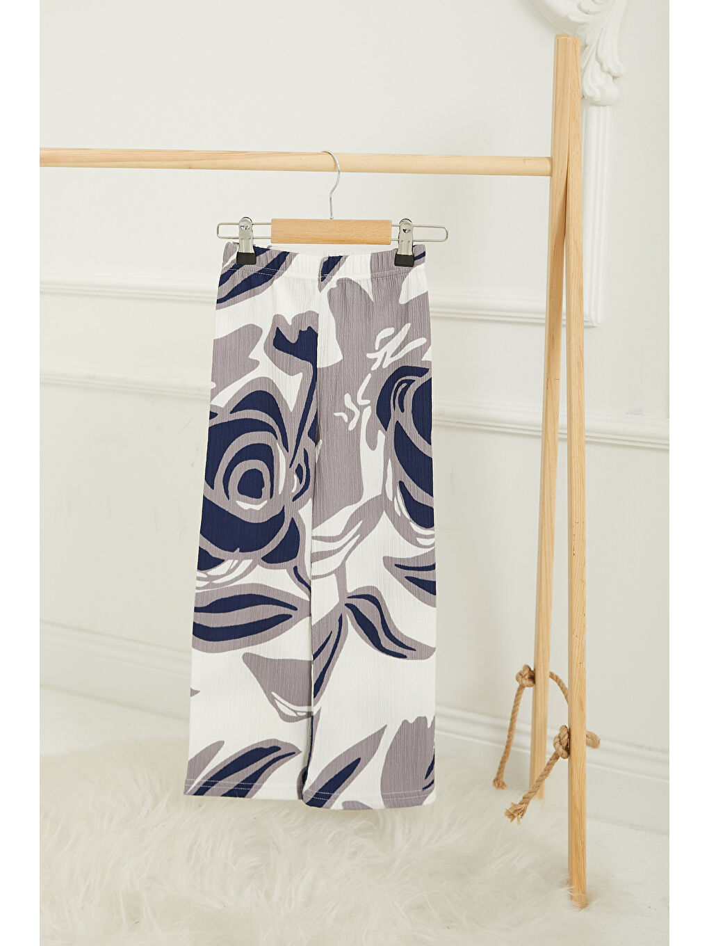 Kız Çocuk Lacivert Kız Çocuk Desenli Beli Lastikli Pantolon - 26821