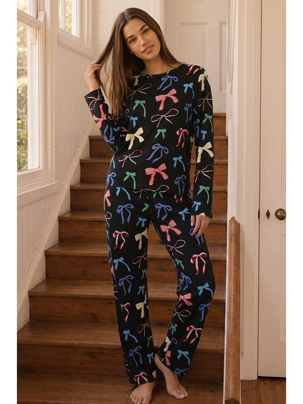 Siyah Desenli Termal Kumaşlı Ultra Soft Yumuşak Örme Pijama Takımı-1