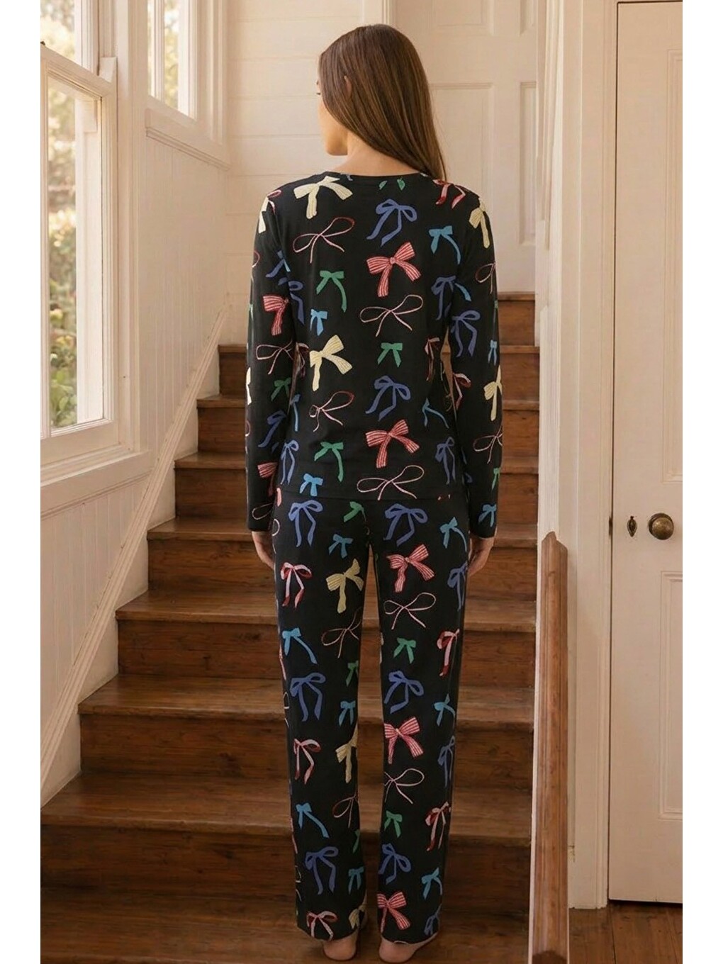 Siyah Desenli Termal Kumaşlı Ultra Soft Yumuşak Örme Pijama Takımı-2