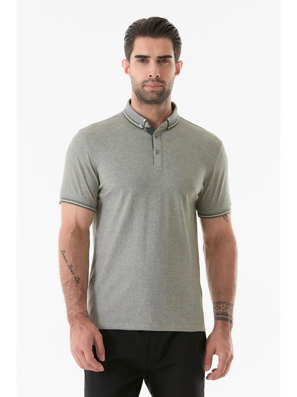 Haki Basic Polo Yaka Düğmeli Tişört